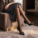 SIMONE Silk Crystal Bow Stiletto Pumps | Handcrafted Sheepskin-Lined Heels