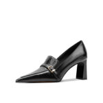 SIMONE Oiled Leather Buckle Loafer Pumps | Handcrafted 7cm Block Heels