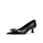 SIMONE Leather Bow Kitten Heel Pumps | Handcrafted Sheepskin-Lined 4.5cm Heels