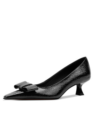SIMONE Leather Bow Kitten Heel Pumps | Handcrafted Sheepskin-Lined 4.5cm Heels