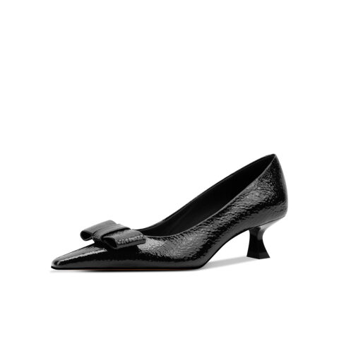 SIMONE Leather Bow Kitten Heel Pumps | Handcrafted Sheepskin-Lined 4.5cm Heels