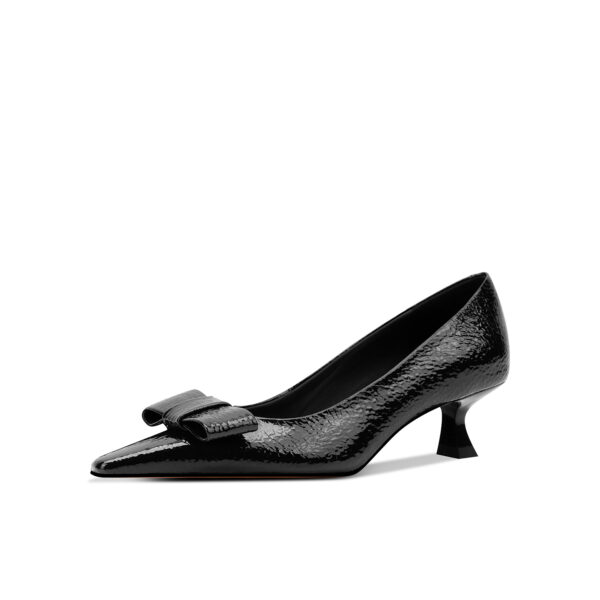 SIMONE Leather Bow Kitten Heel Pumps | Handcrafted Sheepskin-Lined 4.5cm Heels