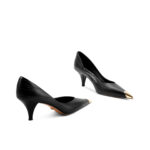 SIMONE Gold Cap Toe Black Pumps | Handcrafted Leather Mid Heels