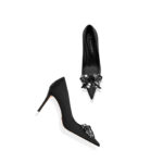 SIMONE Silk Crystal Bow Stiletto Pumps | Handcrafted Sheepskin-Lined Heels