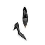 SIMONE Gold Cap Toe Black Pumps | Handcrafted Leather Mid Heels