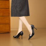 SIMONE Pearlescent Patent Stiletto Pumps | Handcrafted Crystal Bow 8cm Heels