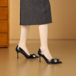 SIMONE Pearlescent Patent Stiletto Pumps | Handcrafted Crystal Bow 8cm Heels