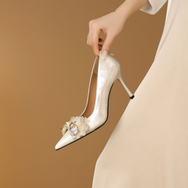 SIMONE Pearlescent Patent Stiletto Pumps | Handcrafted Crystal Bow 8cm Heels