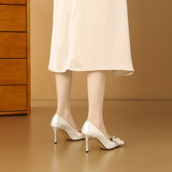 SIMONE Pearlescent Patent Stiletto Pumps | Handcrafted Crystal Bow 8cm Heels