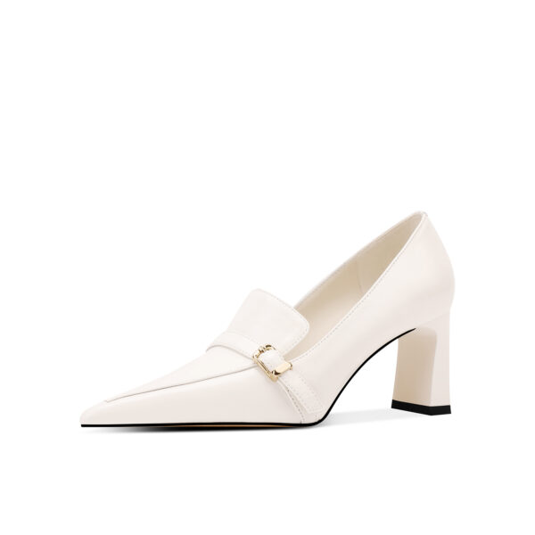 SIMONE Oiled Leather Buckle Loafer Pumps | Handcrafted 7cm Block Heels