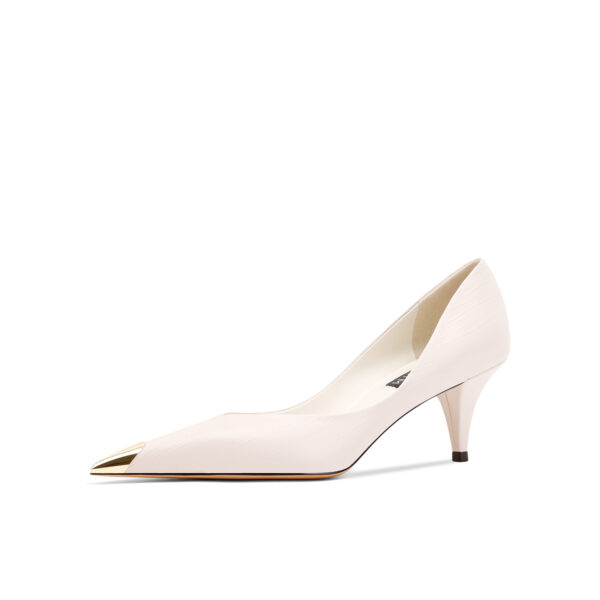 SIMONE Gold Cap Toe Black Pumps | Handcrafted Leather Mid Heels