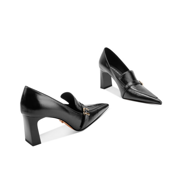 SIMONE Oiled Leather Buckle Loafer Pumps | Handcrafted 7cm Block Heels