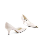 SIMONE Gold Cap Toe Black Pumps | Handcrafted Leather Mid Heels
