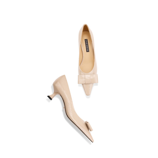 SIMONE Leather Bow Kitten Heel Pumps | Handcrafted Sheepskin-Lined 4.5cm Heels