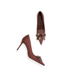 SIMONE Silk Crystal Bow Stiletto Pumps | Handcrafted Sheepskin-Lined Heels