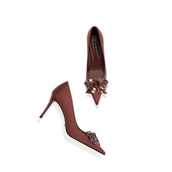 SIMONE Silk Crystal Bow Stiletto Pumps | Handcrafted Sheepskin-Lined Heels