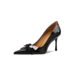SIMONE Pearlescent Patent Stiletto Pumps | Handcrafted Crystal Bow 8cm Heels