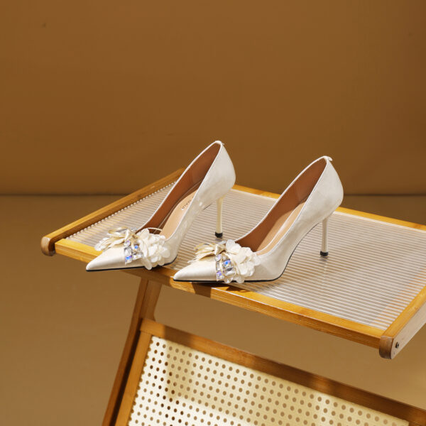 SIMONE Pearlescent Patent Stiletto Pumps | Handcrafted Crystal Bow 8cm Heels