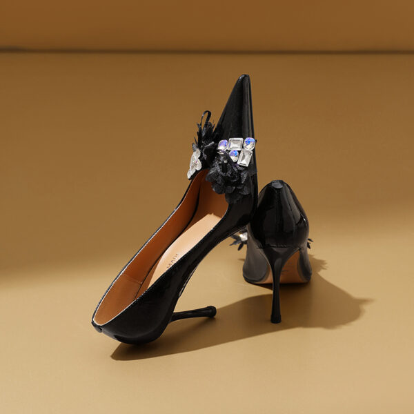SIMONE Pearlescent Patent Stiletto Pumps | Handcrafted Crystal Bow 8cm Heels