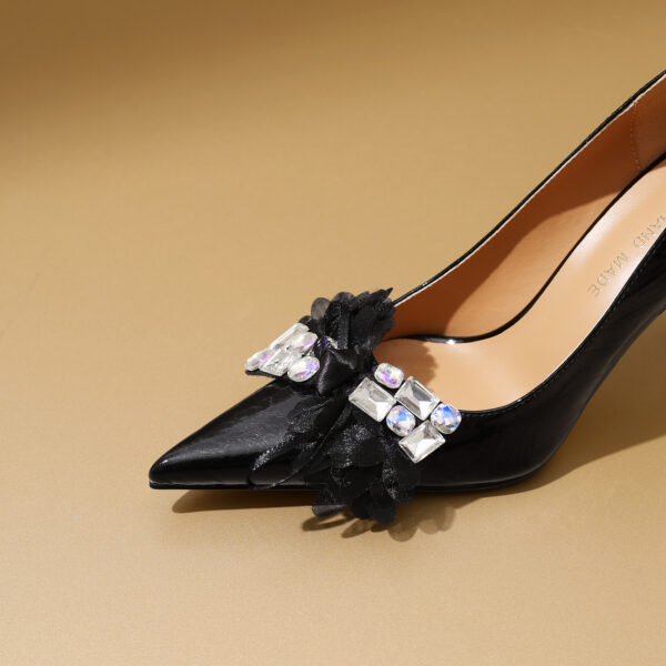 SIMONE Pearlescent Patent Stiletto Pumps | Handcrafted Crystal Bow 8cm Heels