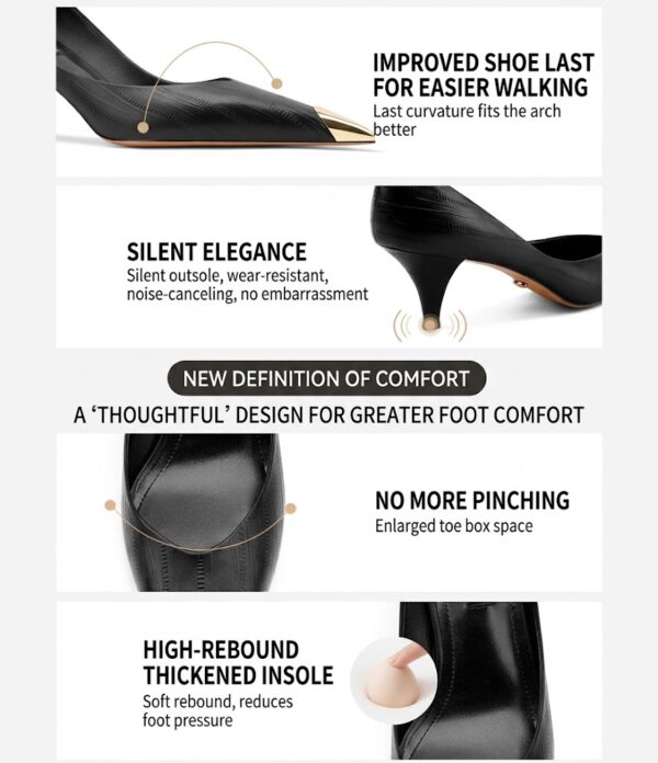 SIMONE Gold Cap Toe Black Pumps | Handcrafted Leather Mid Heels