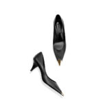 SIMONE Gold Cap Toe Black Pumps | Handcrafted Leather Mid Heels