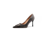 SIMONE Shimmering Metallic Velvet Stiletto Pumps | Handcrafted Crystal Fan Bow 8cm Heels