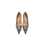 SIMONE Shimmering Metallic Velvet Stiletto Pumps | Handcrafted Crystal Fan Bow 8cm Heels