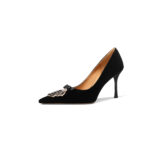 SIMONE Shimmering Metallic Velvet Stiletto Pumps | Handcrafted Crystal Fan Bow 8cm Heels