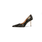 SIMONE Shimmering Metallic Velvet Stiletto Pumps | Handcrafted Crystal Butterfly