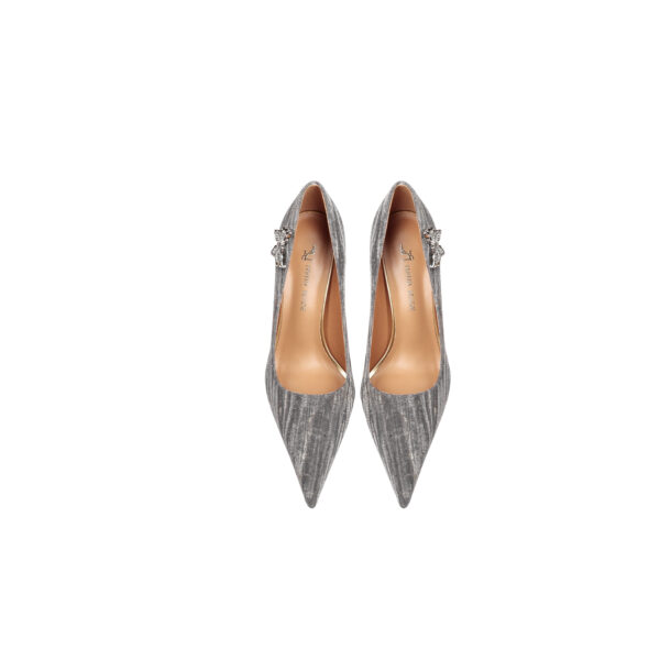 SIMONE Shimmering Metallic Velvet Stiletto Pumps | Handcrafted Crystal Butterfly