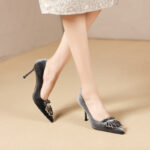 SIMONE Shimmering Metallic Velvet Stiletto Pumps | Handcrafted Crystal Fan Bow 8cm Heels