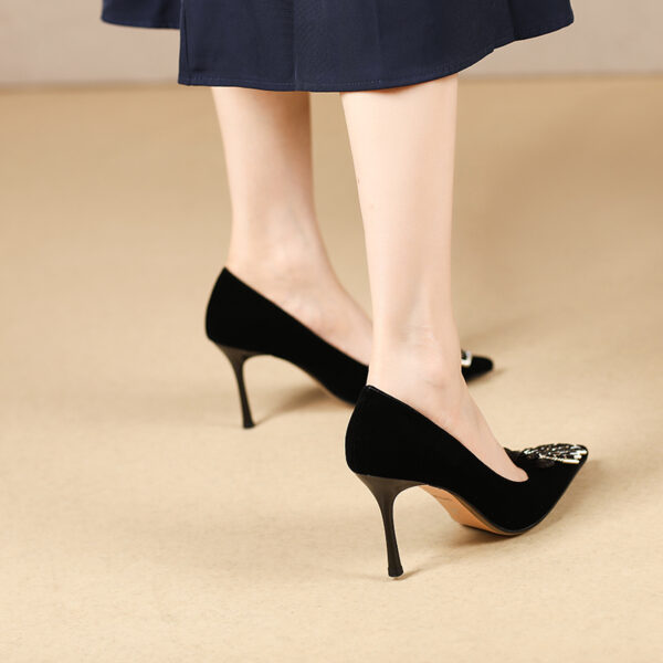 SIMONE Shimmering Metallic Velvet Stiletto Pumps | Handcrafted Crystal Fan Bow 8cm Heels