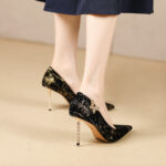 SIMONE Shimmering Metallic Velvet Stiletto Pumps | Handcrafted Crystal Butterfly