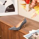 SIMONE Shimmering Metallic Velvet Stiletto Pumps | Handcrafted Crystal Butterfly