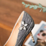 SIMONE Shimmering Metallic Velvet Stiletto Pumps | Handcrafted Crystal Butterfly