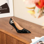 SIMONE Shimmering Metallic Velvet Stiletto Pumps | Handcrafted Crystal Butterfly