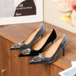 SIMONE Shimmering Metallic Velvet Stiletto Pumps | Handcrafted Crystal Fan Bow 8cm Heels
