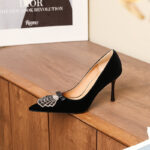 SIMONE Shimmering Metallic Velvet Stiletto Pumps | Handcrafted Crystal Fan Bow 8cm Heels